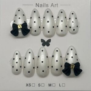 Nails Art ドット柄 リボン ネイルチップ 10枚セット