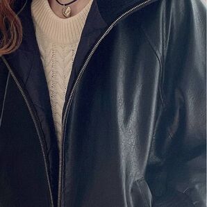 Javaコラボ リブタートル フェイク レザー オーバーサイズ ジャケット