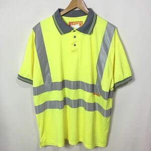 # oversize SEEN reflector attaching navy blue s traction mesh material polo-shirt with short sleeves old clothes American Casual fluorescence green size XXXL#