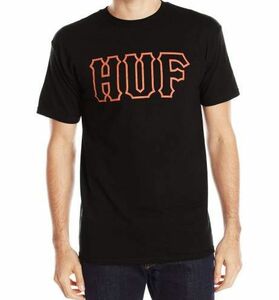 USA正規品 【2XL】 HUF ハフ ClassicLogo クラシックロゴ 半袖 Tシャツ 綿100% 黒 オレンジ LA ピスタグ付き ストリート