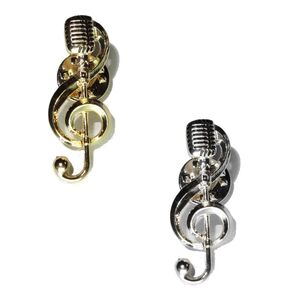 ガイコツマイク ト音記号 2個セット ピンバッジ バッジ ピンズ ピンブローチ ブローチ ラペルピン 銀色 金色