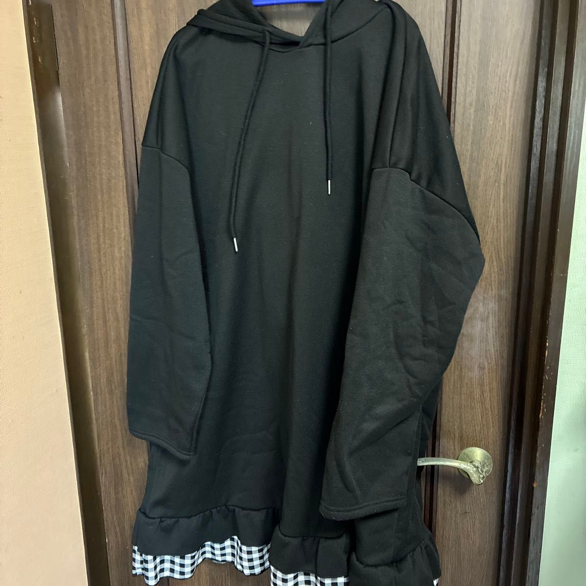 SHEINcoverワンピース チェック柄 フリル フード付き3XL裏起毛 F13