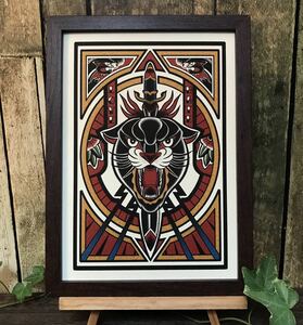 tattoo black . Panther Ame tiger illustration B5 size frame attaching ta toe interior art frame 