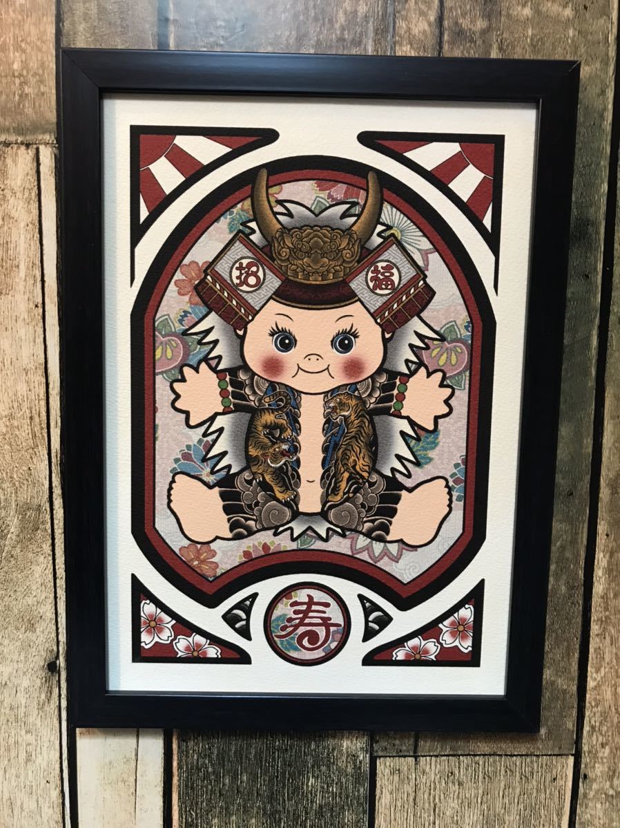 Sengoku Kewpie pintura señor de la guerra Tigre de Kai estilo japonés tatuaje ilustración casco de tigre A4 tatuaje de marco negro, Artículos hechos a mano, interior, bienes varios, panel, Tapiz