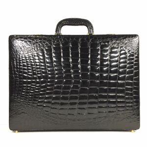 [ high class material ] genuine article crocodile attache case black trunk case business bag travel dial lock metal fittings wani leather for man men's 