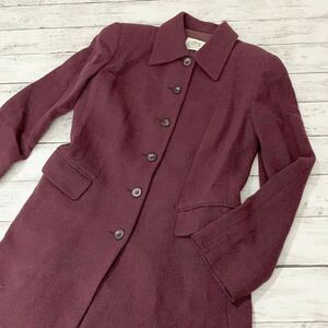 LAURA ASHLEY ローラアシュレイ 日本製 紫ロングコート 7号 ウール×レーヨン×ナイロン〈古着 美品 used〉キュプラ裏地付 共布ベルト付 B8