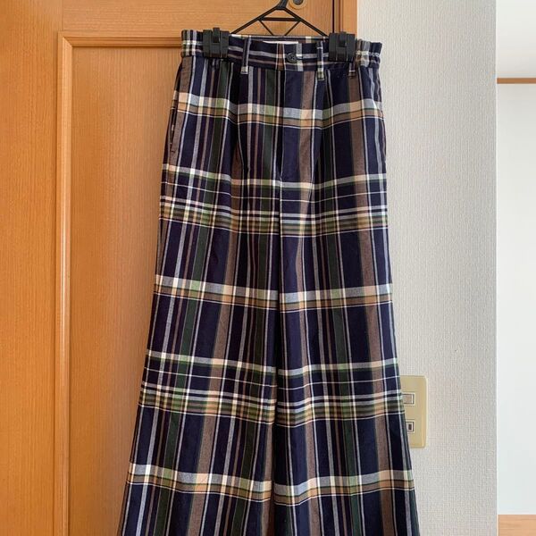 チェック柄 ワイドパンツ スラックス アズール S