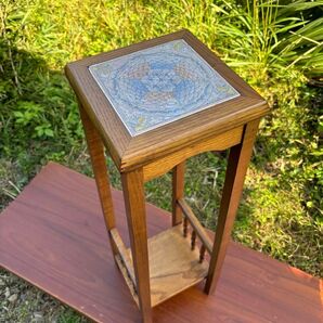 ヴィンテージ 木製台座 ディスプレイテーブル プラントスタンド タイル ビクトリア 北欧 花台 飾り台 盆栽台 飾り棚