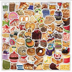 食べ物 100枚セット スイーツ 防水強粘着 ステッカー シール キャラクター シール ステッカー 装飾 デザート ケーキ 喫茶