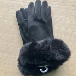 【タグ付未使用】ファー付き手袋 黒