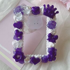 *.゚パープル×ホワイトのトレカケース*.゚ホイップデコ ハンドメイド