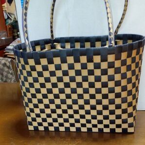市松模様 プラカゴバッグ ハンドメイド 黒 ベージュ