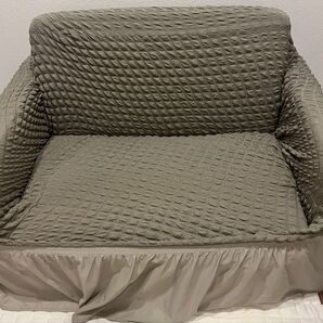 フリル付きソファカバー 2人掛け用 モカ