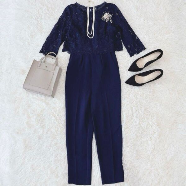 アサクラ ネイビー レース切替 パンツドレス 結婚式 入学式 卒業式 38