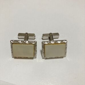 カフスボタン 2個セット シルバー ホワイト系 スクエア 白蝶貝