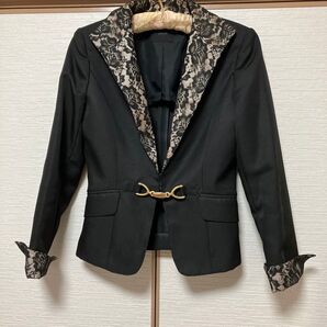 IMAGE イマージュ レース襟ジャケット 黒 金具付き