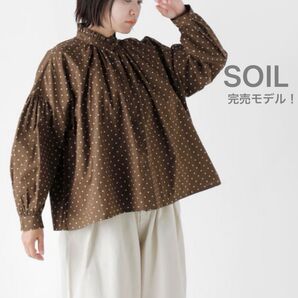 美品!SOIL ソイル 40Sポプリン ドット プリント フリル カラー シャツ
