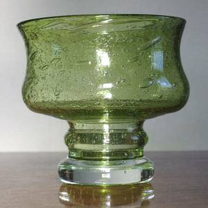 S977◆ Erik Hoglund * エリックホグラン ◆ H約14.7㎝ 花瓶 フラワーベース ◆ グリーン系 & クリア ガラス ◆