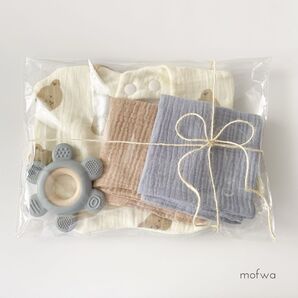 出産祝い ギフトセット 男の子 くま ブルー スタイ ガーゼ 歯固め