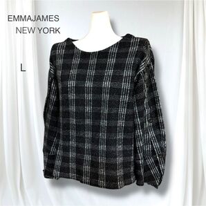EMMAJAMES NEW YORK チェック柄 パフスリーブ トップス L 極美品 ツイード 上品 大人フェミニン 希少デザイン