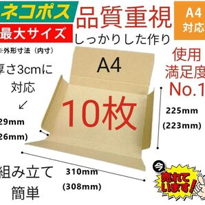 ※ネコポス発送に最適なA4ダンボール箱 厚さ3cmに対応!10枚セット