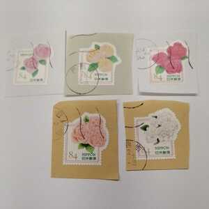 使用済み切手　グリーティング(ライフ花)　バラ　２０２０年４月１日発行　５枚