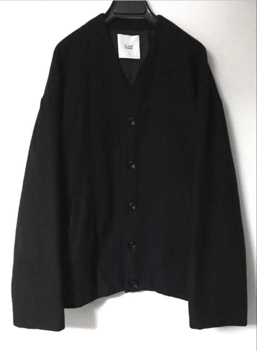 CLANE HOMME No Collar Jacket黒ノーカラー ウールジャケット 黒 ルーズシルエット カーディガン