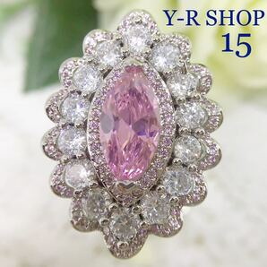 15号★ピンクトパーズとホワイトトパーズのゴージャスデザインリング★レディース指輪シルバーアクセサリーカラーストーン 新品宝石cz ring