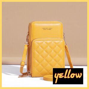 スマホショルダー スマホポーチ 斜め掛け イエロー 黄色 山吹色 キルティング