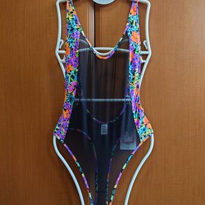 wicked weasel 黒x花柄シースルーメッシュワンピース水着XSサイズ