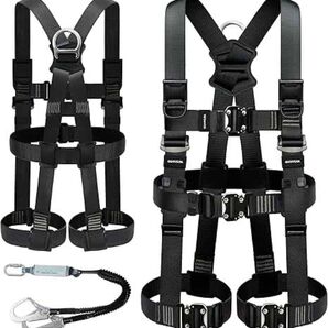 フルハーネス安全帯 新規格 セット - 安全保護 ワンタッチ バックル 脱着簡単 ハーネス安全帯 ランヤード付き 2丁掛 落下防止