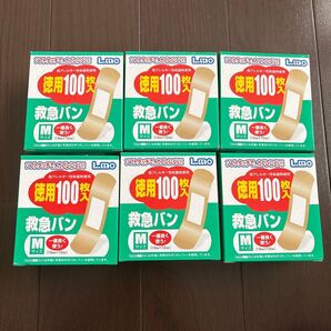救急バン Mサイズ 徳用100枚 低アレルギー性粘着剤使用 6個セット