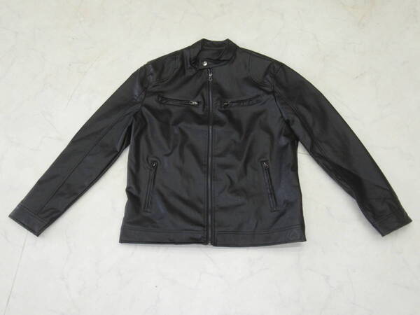 ツーリングの必需品!メーカー不明ライダースジャケット未使用品 レザー ブラック 合皮 Mサイズ E9G878