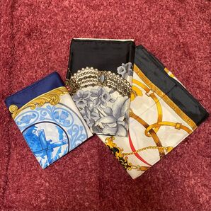 スカーフ 3枚セット マルチカラー チェーン柄 花柄 ベルト柄 海外土産 外国 年代物