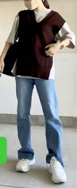 【SENSE OF PLACE byアーバンリサーチ】 ■アゼアミVネックデザインベスト■ Fサイズ ★used 美品★ ブラウン