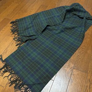 チェック柄フリンジストール グリーン系