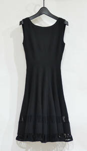ALAIA アライア ノースリーブ ニット ドレス 裾切り抜き デザイン 背中あき ワンピース 36 ブラック Y-289147