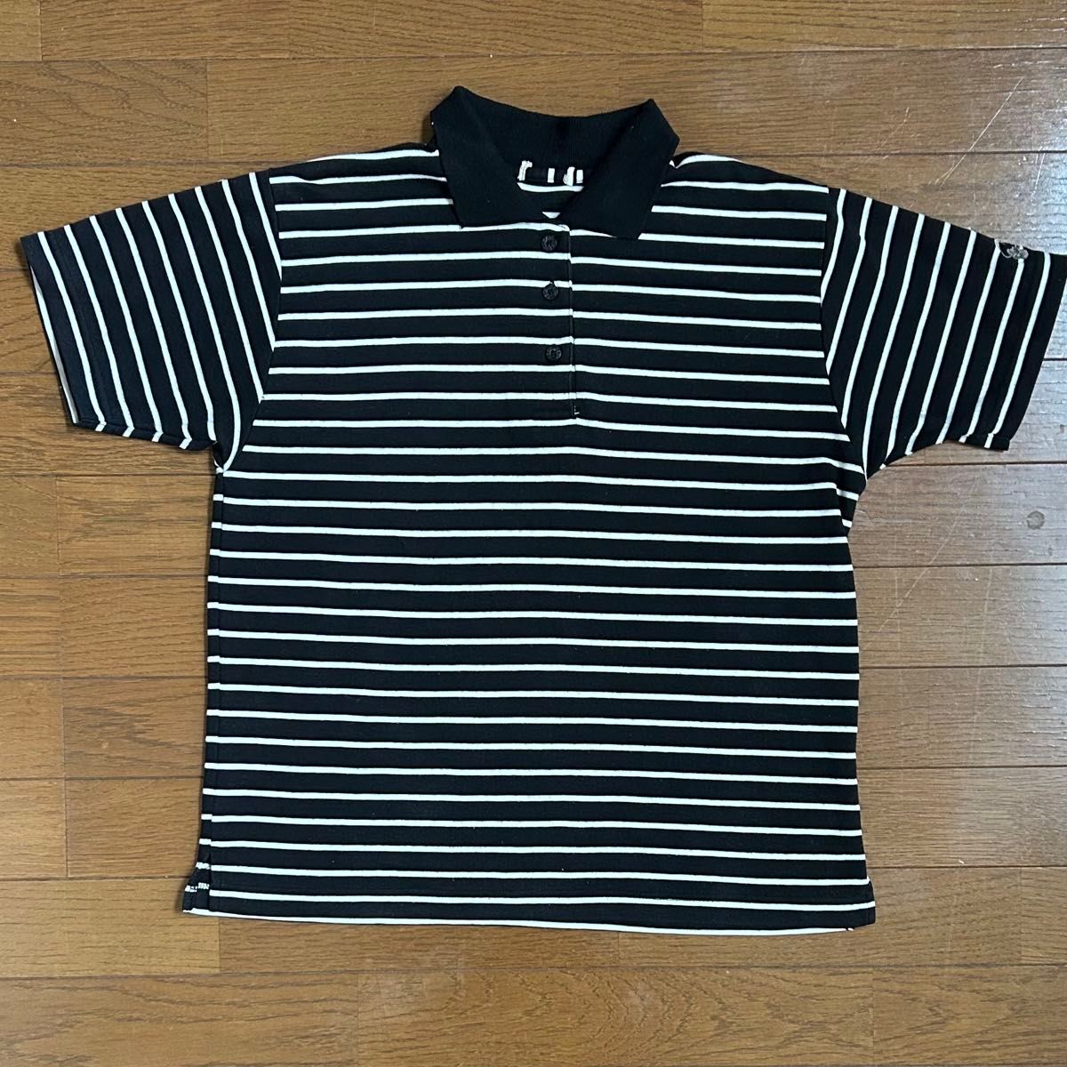 レディース トップス ポロシャツ ボーダー柄 半袖 ブラック ホワイト 匿名発送 M 