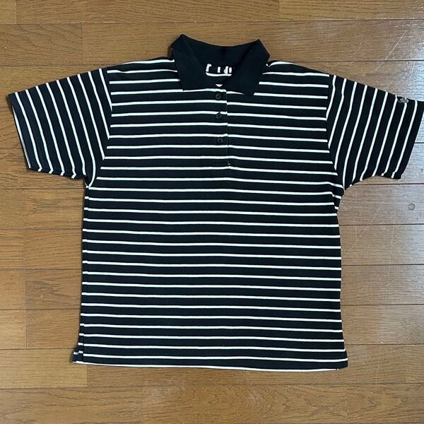 レディース トップス ポロシャツ ボーダー柄 半袖 ブラック ホワイト 匿名発送 M