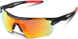 スポーツサングラス超軽量 UV400 紫外線防止(色: ブラック/レッド)