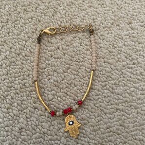 ファティマの手 ハムサ ブレスレット ゴールド レッド