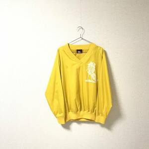 *EVISU Evisu * men's nylon pull over V neck jersey tops Logo embroidery yellow color yellow long sleeve size 38 tube :A:10