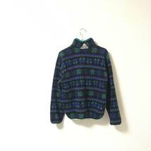 90s USA製★LL BEAN エルエルビーン★スナップ フリース 総柄 ジャケット トップス ハーフボタン size KIDS XL 管:A:10_画像2