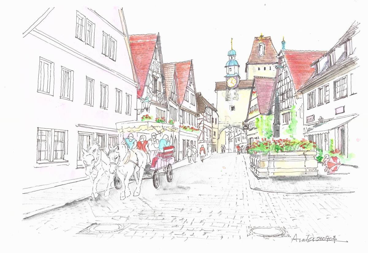 European cityscape, Rothenburg, Germany C, F4 paper, original watercolor painting, Painting, watercolor, Nature, Landscape painting