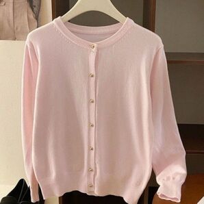 ニット セーター トカーディガン 長袖 リブニットカーディガン 前開き ボタン付け 伸縮性 着痩せ おしゃれ ピンク