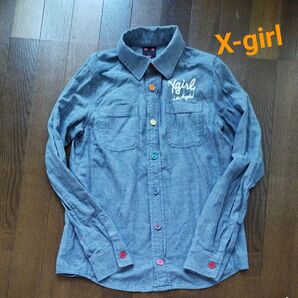 X-girl デニム風シャツ カラフルボタン