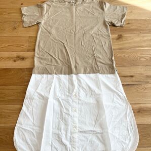 サマンサモスモス シャツレイヤード風ワンピース Fサイズ ベージュ ホワイト