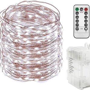 イルミネーションライト 電池式 リモコン付 防水 100球 10m ホワイト ホワイト LED 10M
