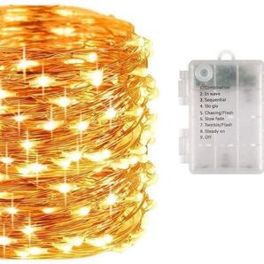 イルミネーションライト 電池式 リモコン付 防水 200球 20m ホワイト 電池 タイマー機能