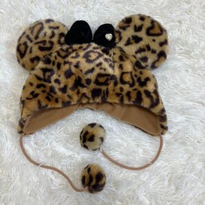 東京ディズニーリゾート レオパード 帽子 ヒョウ柄 ブラック ビジュー ミニー ファンキャップ ミニーマウス